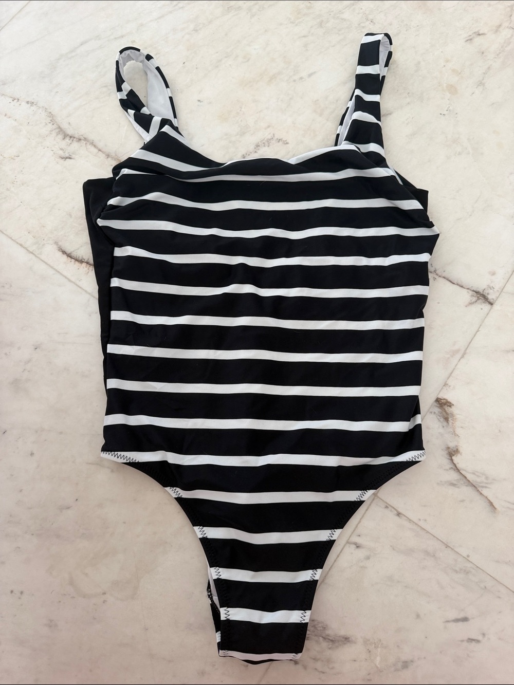 Balmain Fire + Ice Black and White Striped One Piece Bathing Suit szM